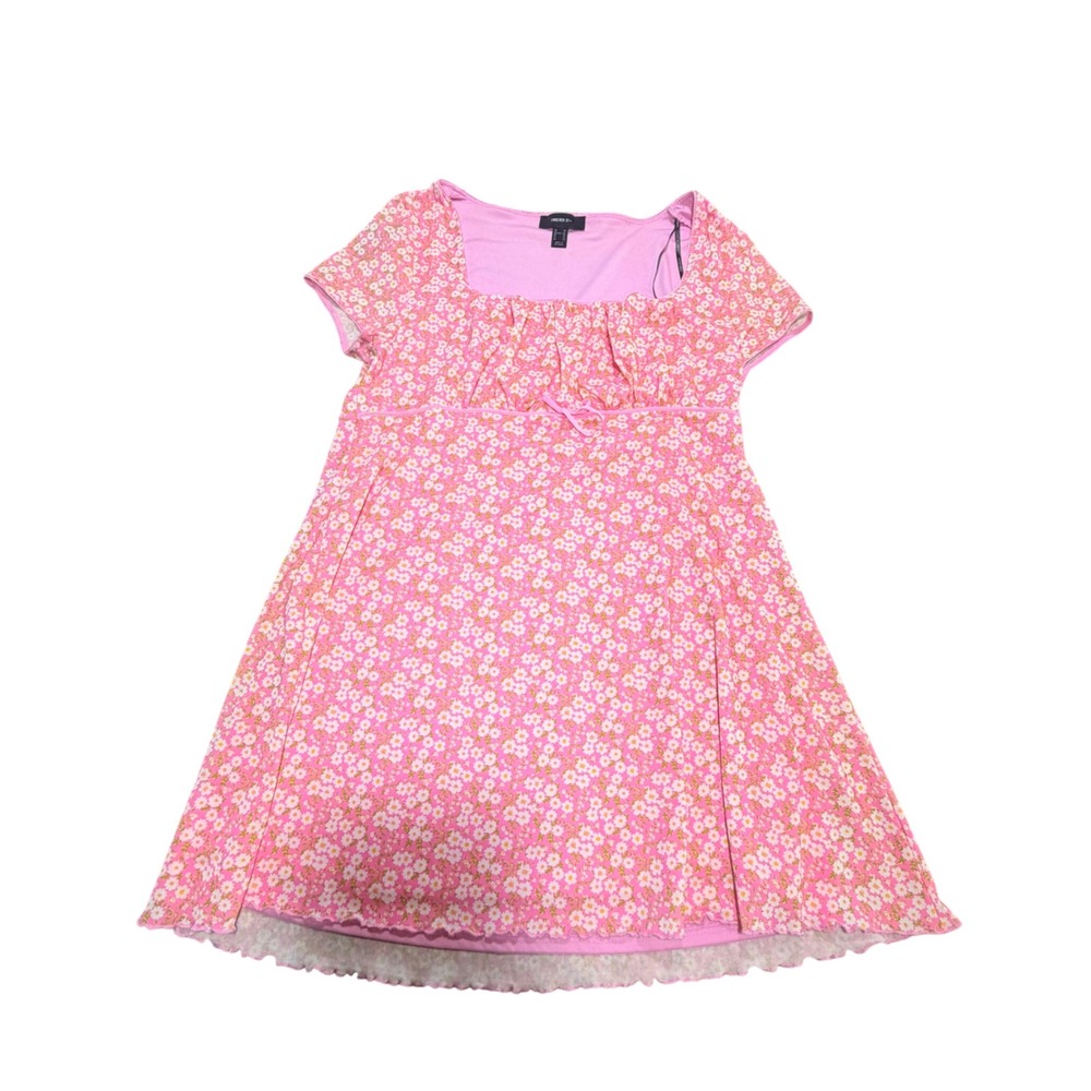 Forever 21 Plus Mesh Mini Dress Size 2X Pink Floral Stretch Coquette Cottagecore